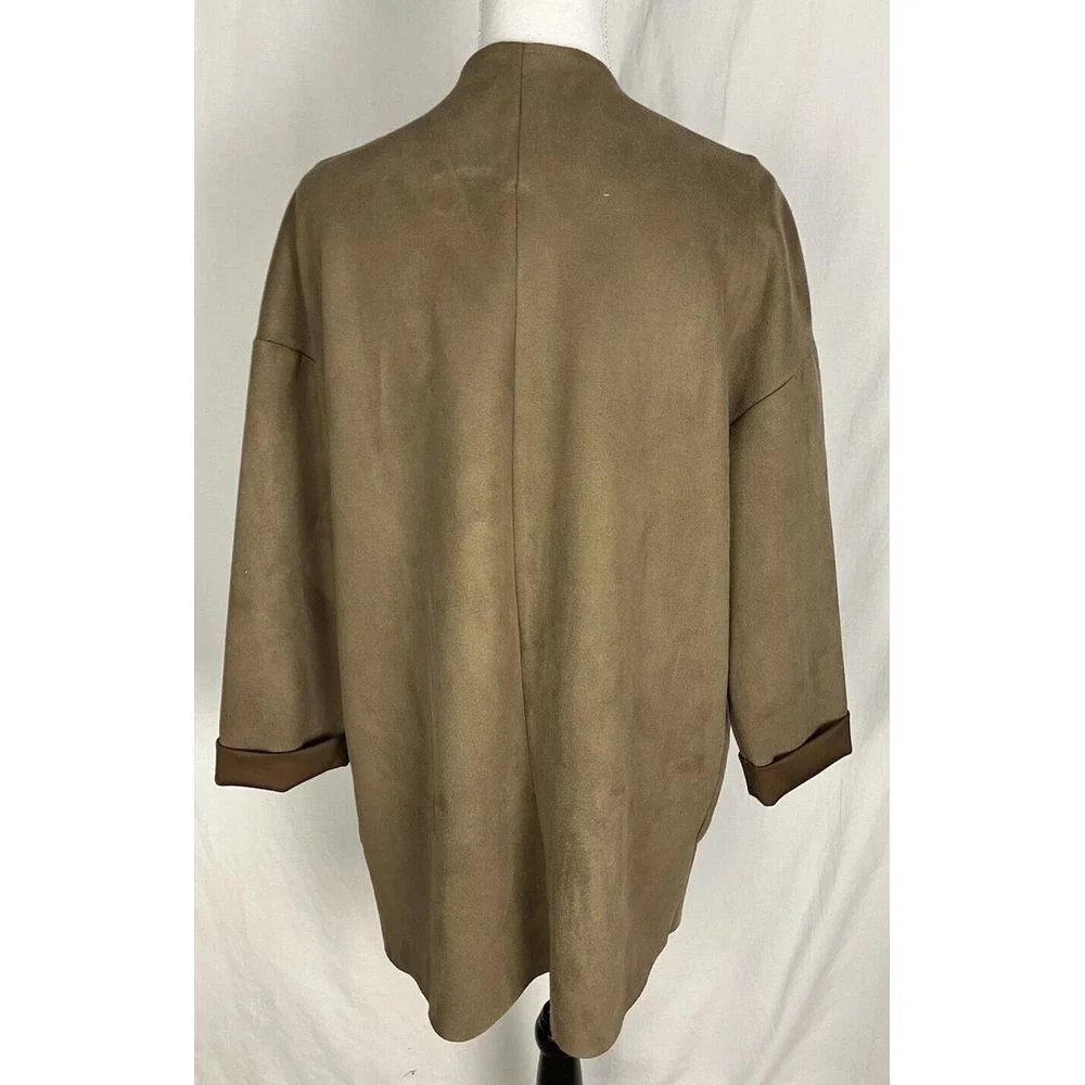 Zara Basic Faux‎ Suede Coat Size XS Long Sleeve Tan Open Front Oversized Jacket